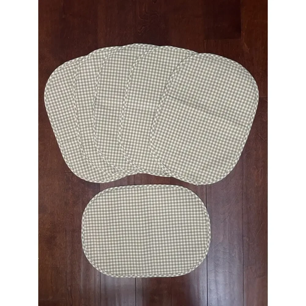 Reversible Shabby Chic Floral and Gingham Quilted Fabric Placemats, Set of Six